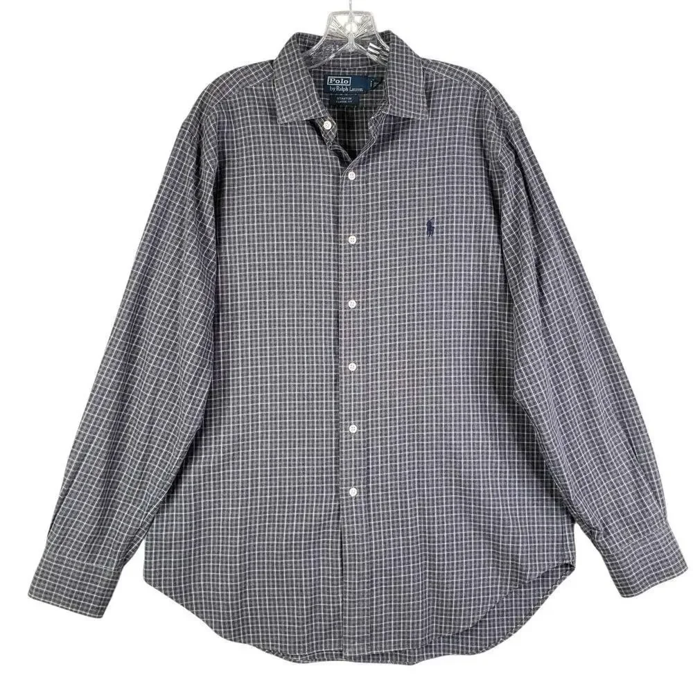 Polo Ralph Lauren Shirt Oxford Button Down Gray Plaid LS Size Large L Stanton